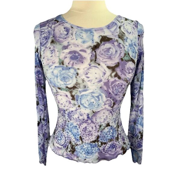 Vtg 90s Y2k Sheer Mesh Floral Top M Hippie Goth Boho Fairy Grunge Rave Phoebe - Picture 1 of 11